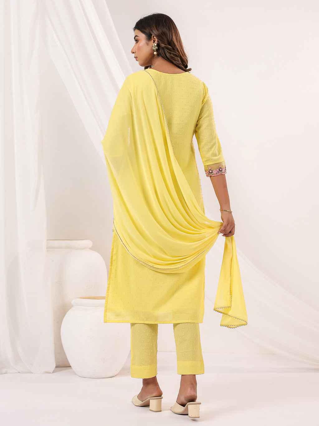 Janasya Light Dobby Cotton Embroidered Straight Kurta Set - Distacart