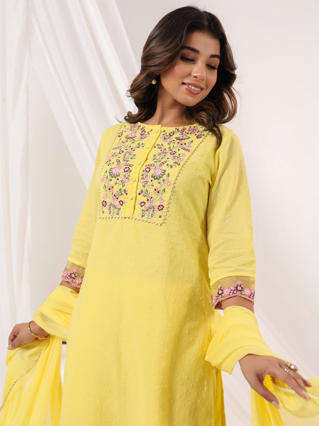 Janasya Light Dobby Cotton Embroidered Straight Kurta Set - Distacart