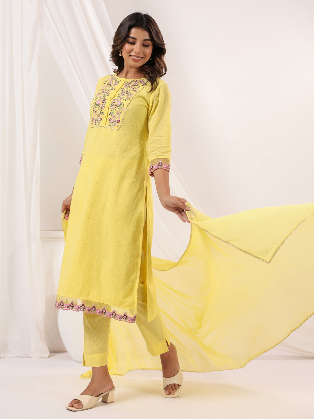 Janasya Light Dobby Cotton Embroidered Straight Kurta Set - Distacart