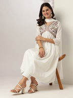 Janasya Light Dobby Cotton Embroidered A-Line Kurta Set