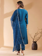 Janasya Dark Silk Blend Embroidered Straight Kurta Set - Distacart