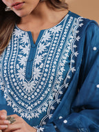 Janasya Dark Silk Blend Embroidered Straight Kurta Set - Distacart