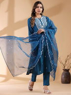 Janasya Dark Silk Blend Embroidered Straight Kurta Set - Distacart