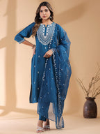 Janasya Dark Silk Blend Embroidered Straight Kurta Set - Distacart