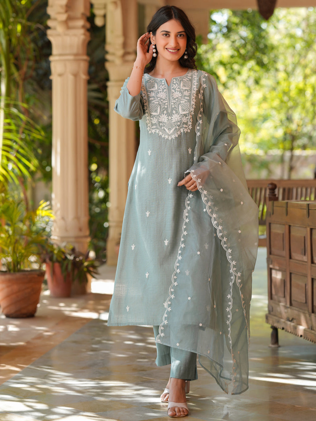 Janasya Light Silk Blend Embroidered Straight Kurta Set - Distacart
