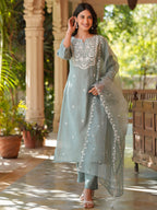 Janasya Light Silk Blend Embroidered Straight Kurta Set - Distacart