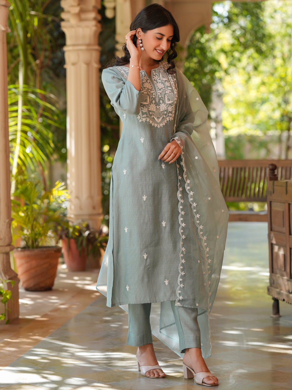 Janasya Light Silk Blend Embroidered Straight Kurta Set - Distacart