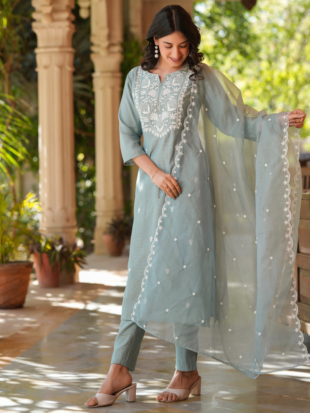 Janasya Light Silk Blend Embroidered Straight Kurta Set - Distacart