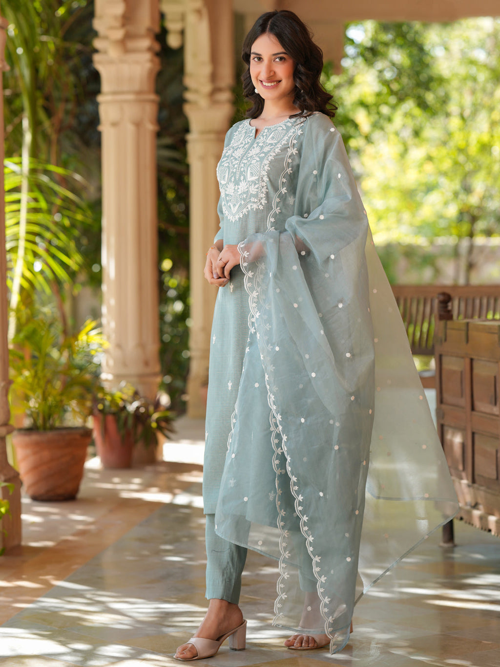 Janasya Light Silk Blend Embroidered Straight Kurta Set - Distacart