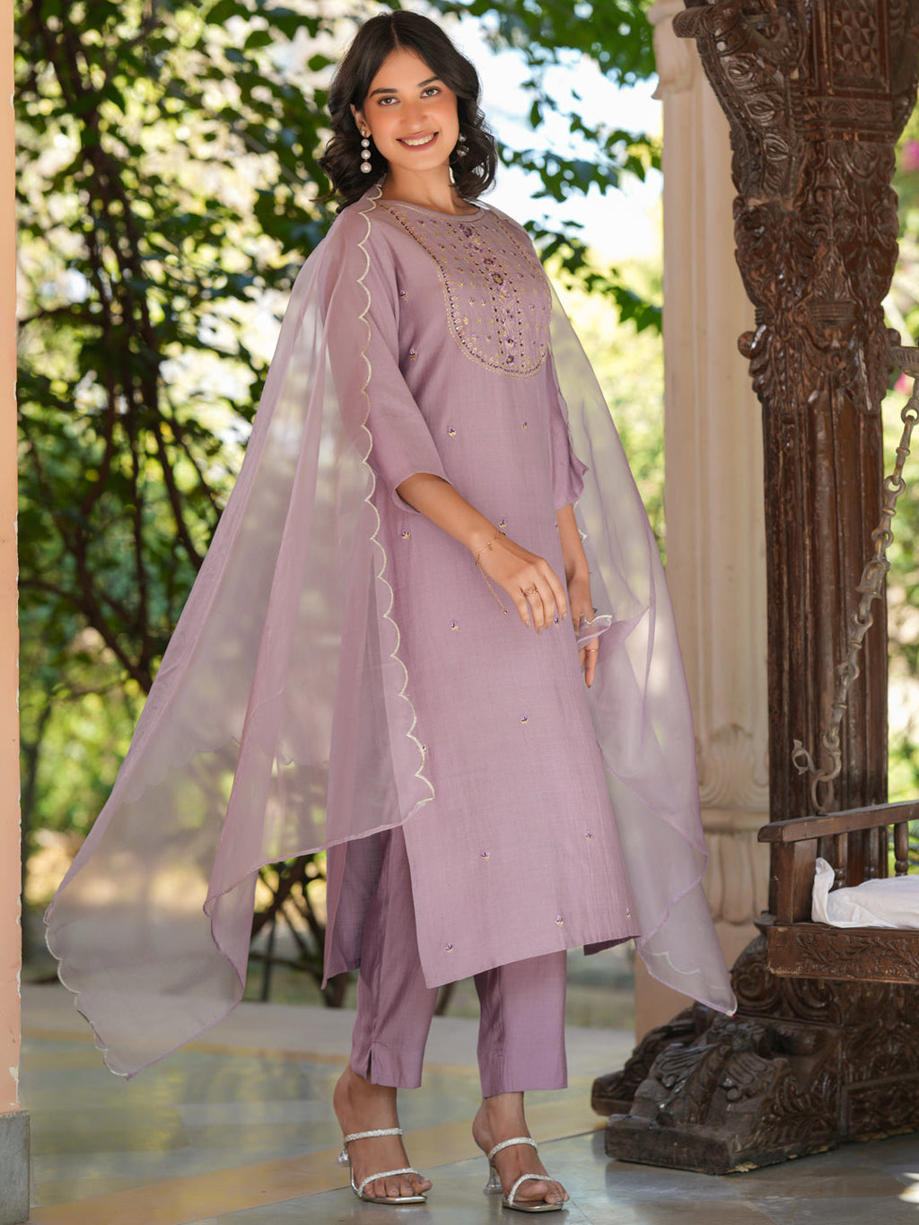 Janasya Light Silk Blend Embroidered Straight Kurta Set - Distacart