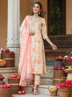 Janasya Light Cotton Floral A-Line Kurta Set - Distacart