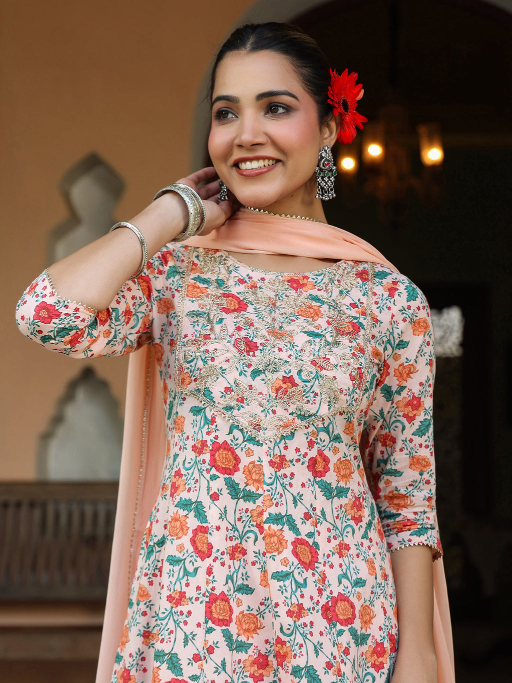 Janasya Light Cotton Floral Anarkali Kurta Set - Distacart