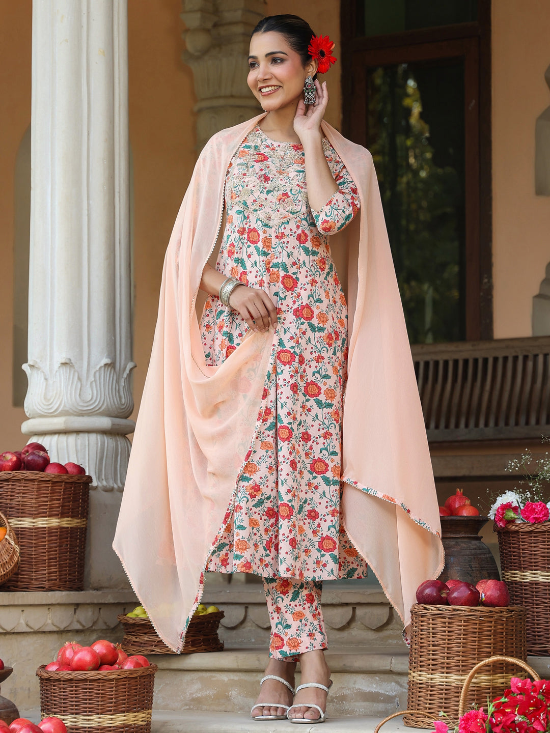 Janasya Light Cotton Floral Anarkali Kurta Set - Distacart