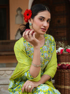 Janasya Bright Cotton Floral A-Line Kurta Set - Distacart