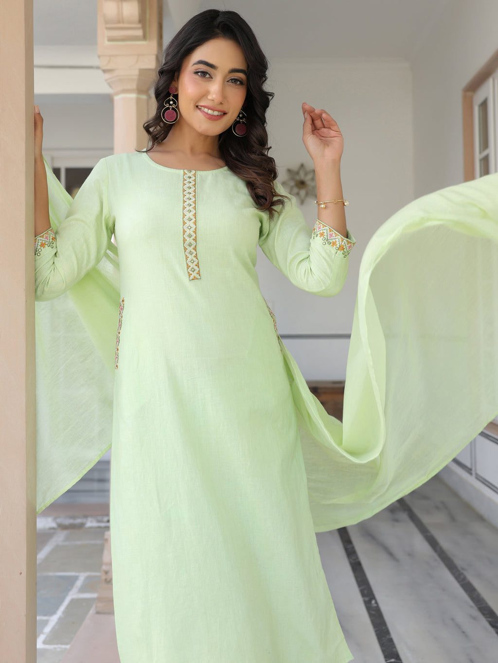 Janasya Light Cotton Self Design Straight Kurta Set - Distacart