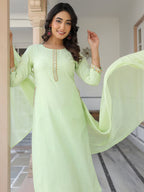 Janasya Light Cotton Self Design Straight Kurta Set - Distacart