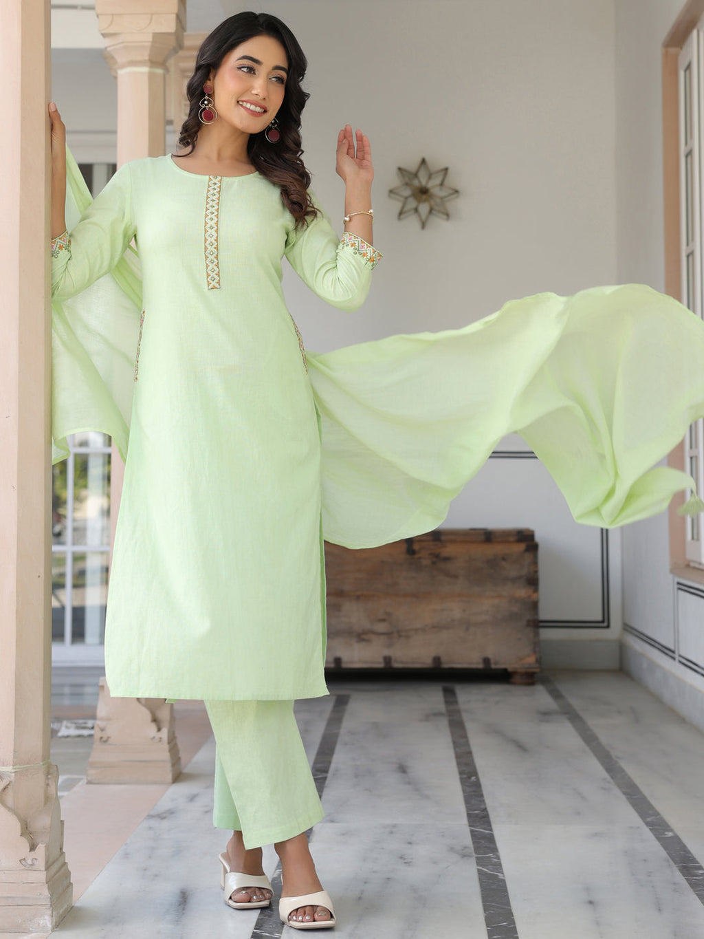 Janasya Light Cotton Self Design Straight Kurta Set - Distacart