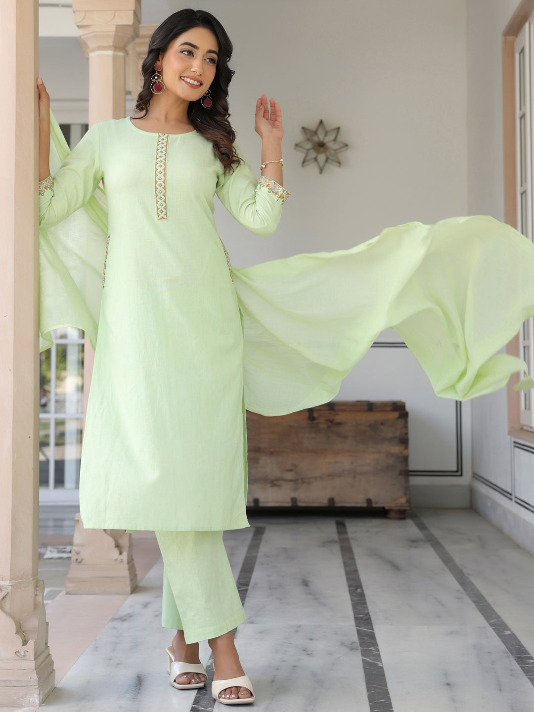 Janasya Light Cotton Self Design Straight Kurta Set - Distacart