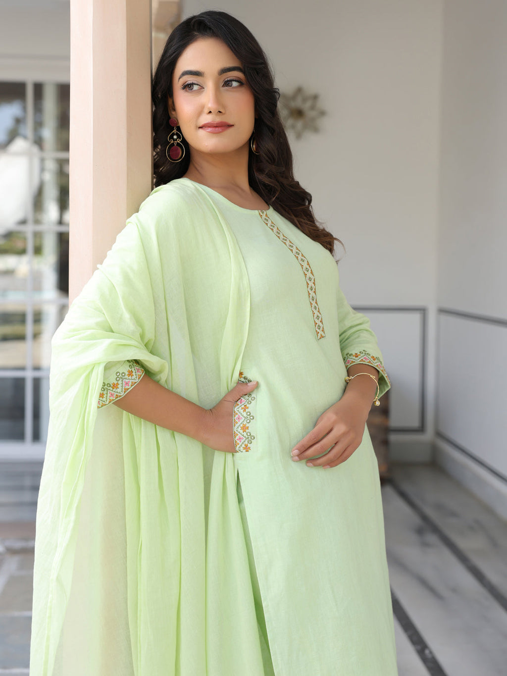 Janasya Light Cotton Self Design Straight Kurta Set - Distacart
