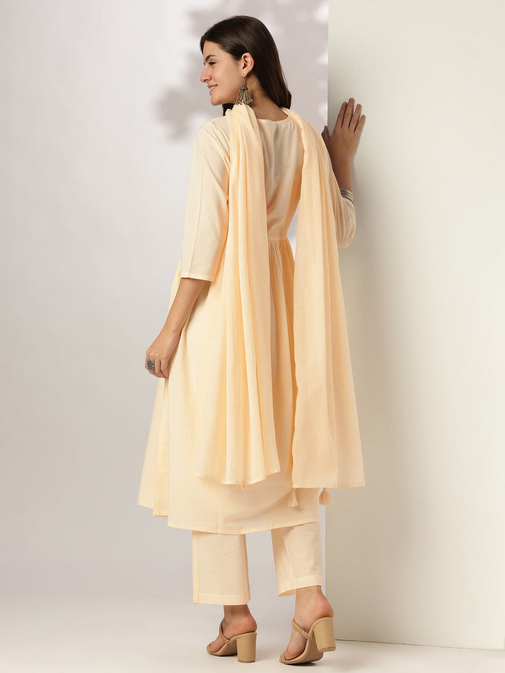 Janasya Light Cotton Yoke Embroidery A-Line Kurta Set - Distacart