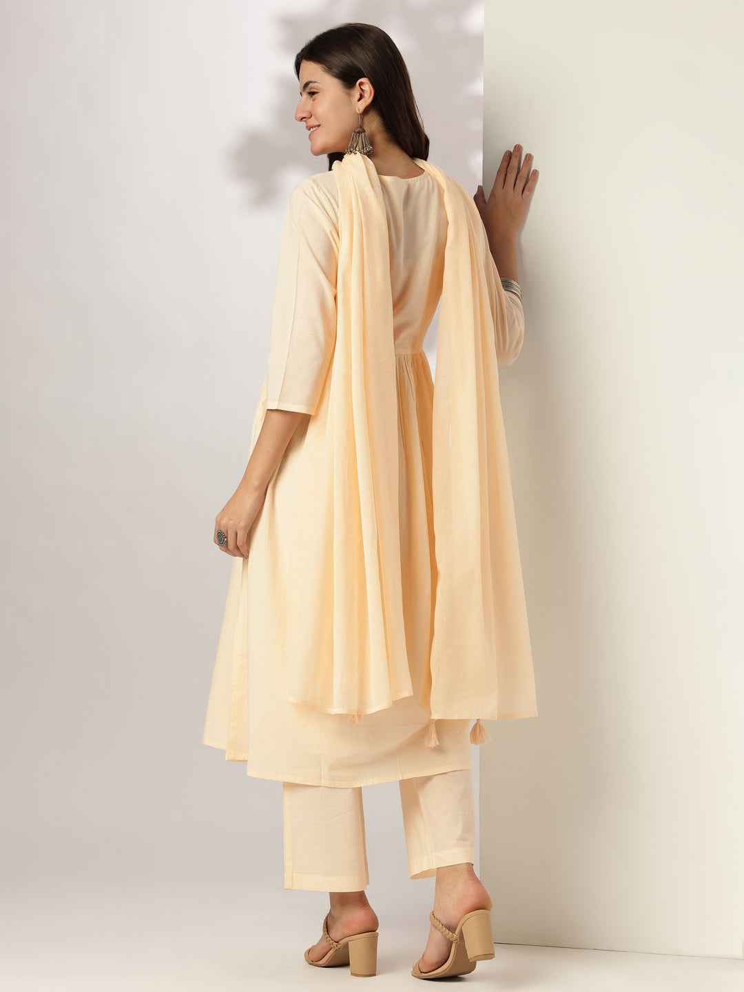 Janasya Light Cotton Yoke Embroidery A-Line Kurta Set - Distacart