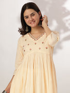 Janasya Light Cotton Yoke Embroidery A-Line Kurta Set - Distacart