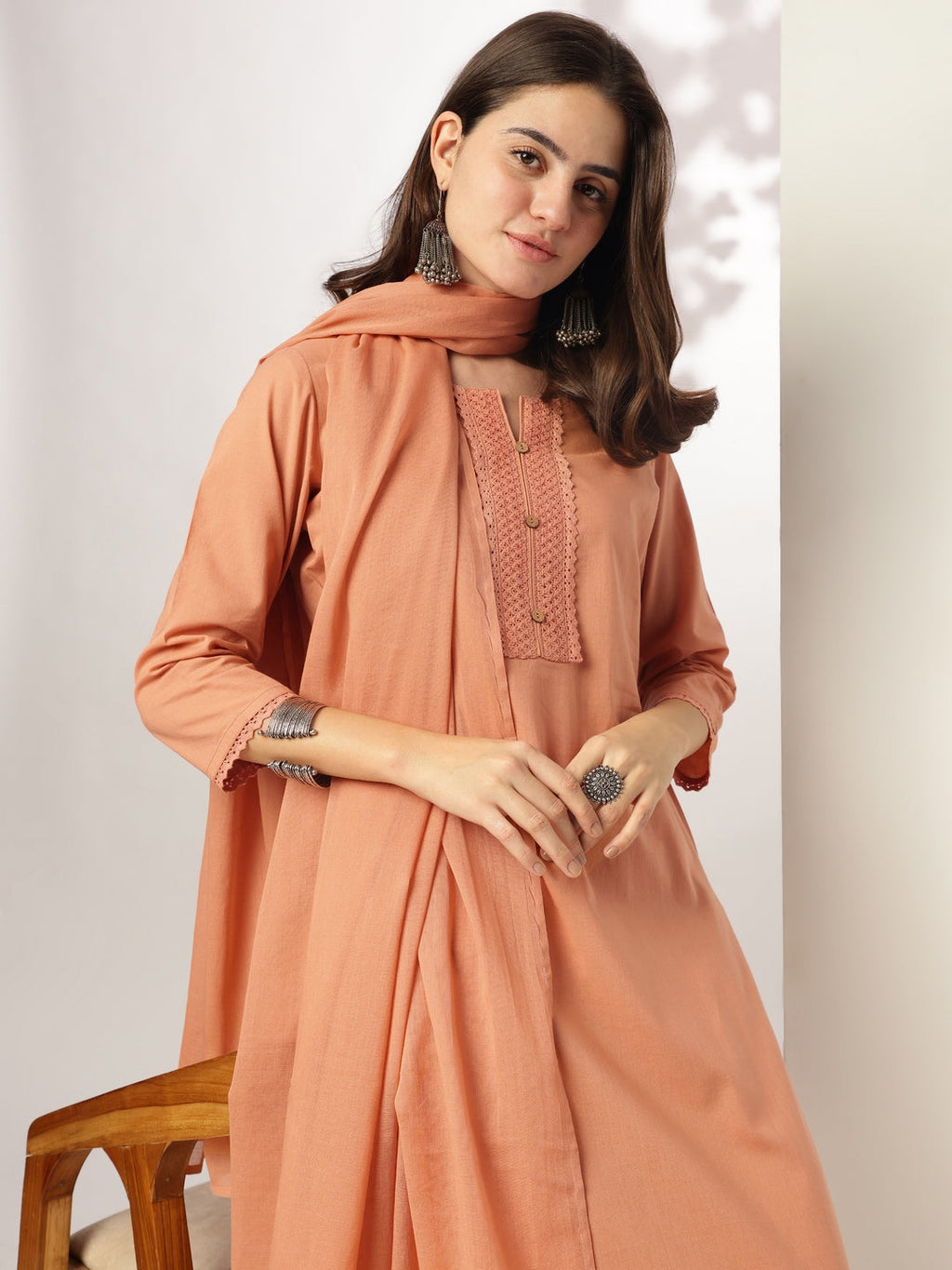 Janasya Dark Cotton Solid Straight Kurta Set - Distacart