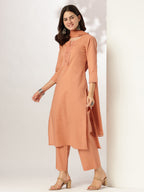 Janasya Dark Cotton Solid Straight Kurta Set - Distacart