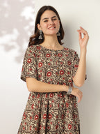 Janasya Dark Cotton Floral A-Line Kurta Set - Distacart