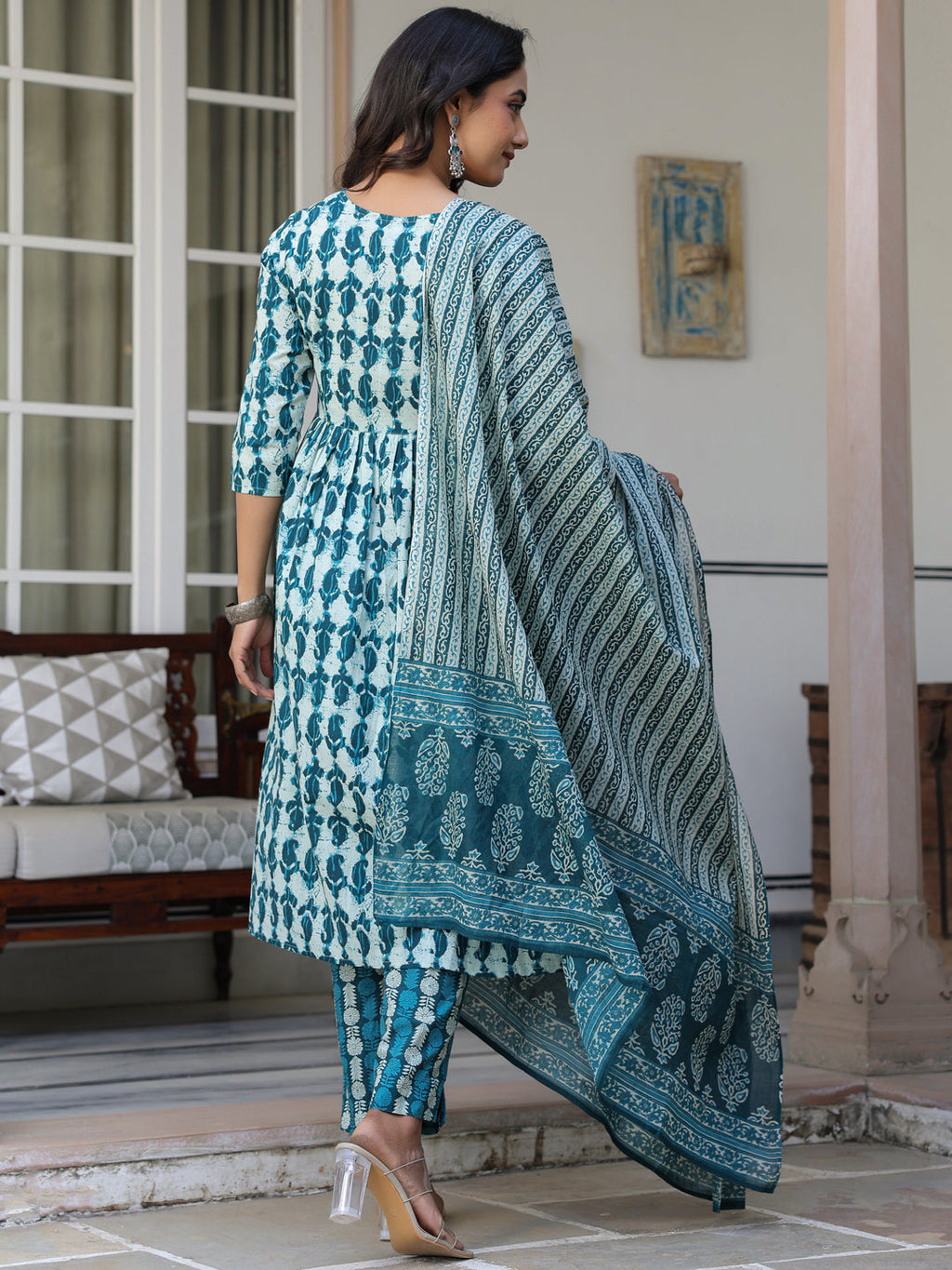 Janasya Dark Cotton Abstract A-Line Kurta Set - Distacart