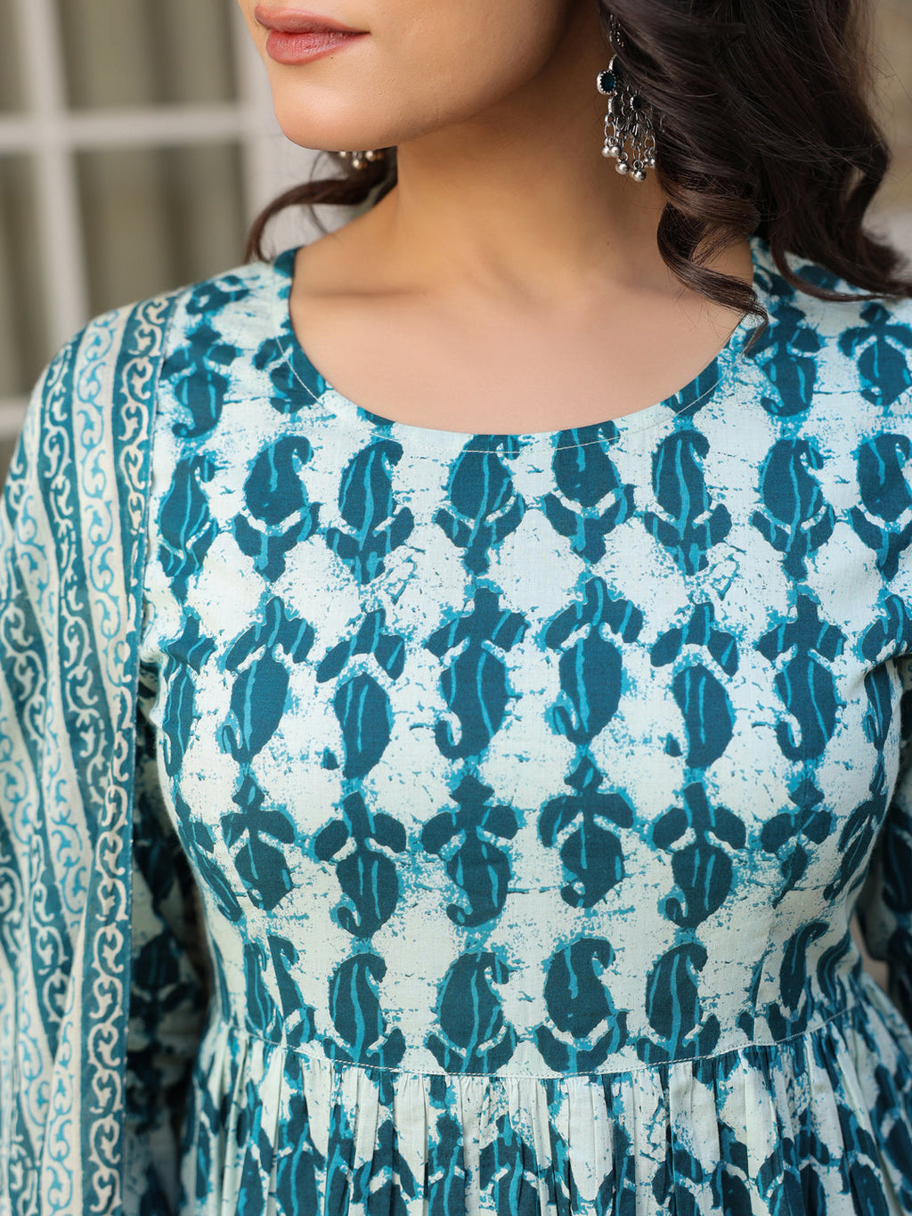 Janasya Dark Cotton Abstract A-Line Kurta Set - Distacart