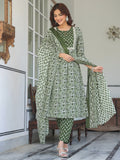 Janasya Dark Cotton Floral A-Line Kurta Set - Distacart