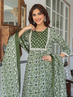 Janasya Dark Cotton Floral A-Line Kurta Set - Distacart
