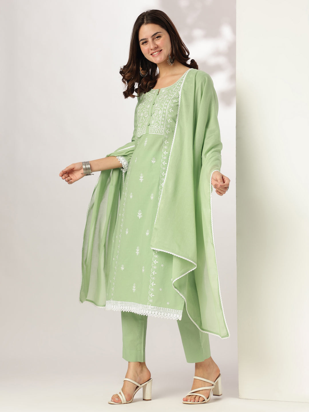 Janasya Light Cotton Embroidered Straight Kurta Set - Distacart