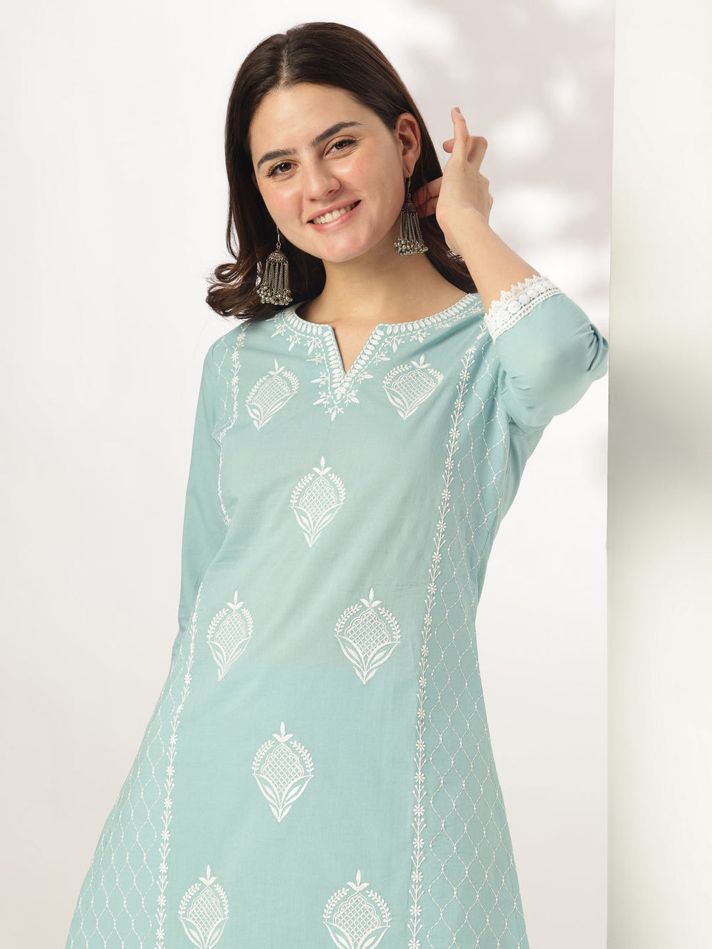 Janasya Light Cotton Embroidered Straight Kurta Set - Distacart