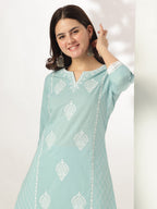 Janasya Light Cotton Embroidered Straight Kurta Set - Distacart