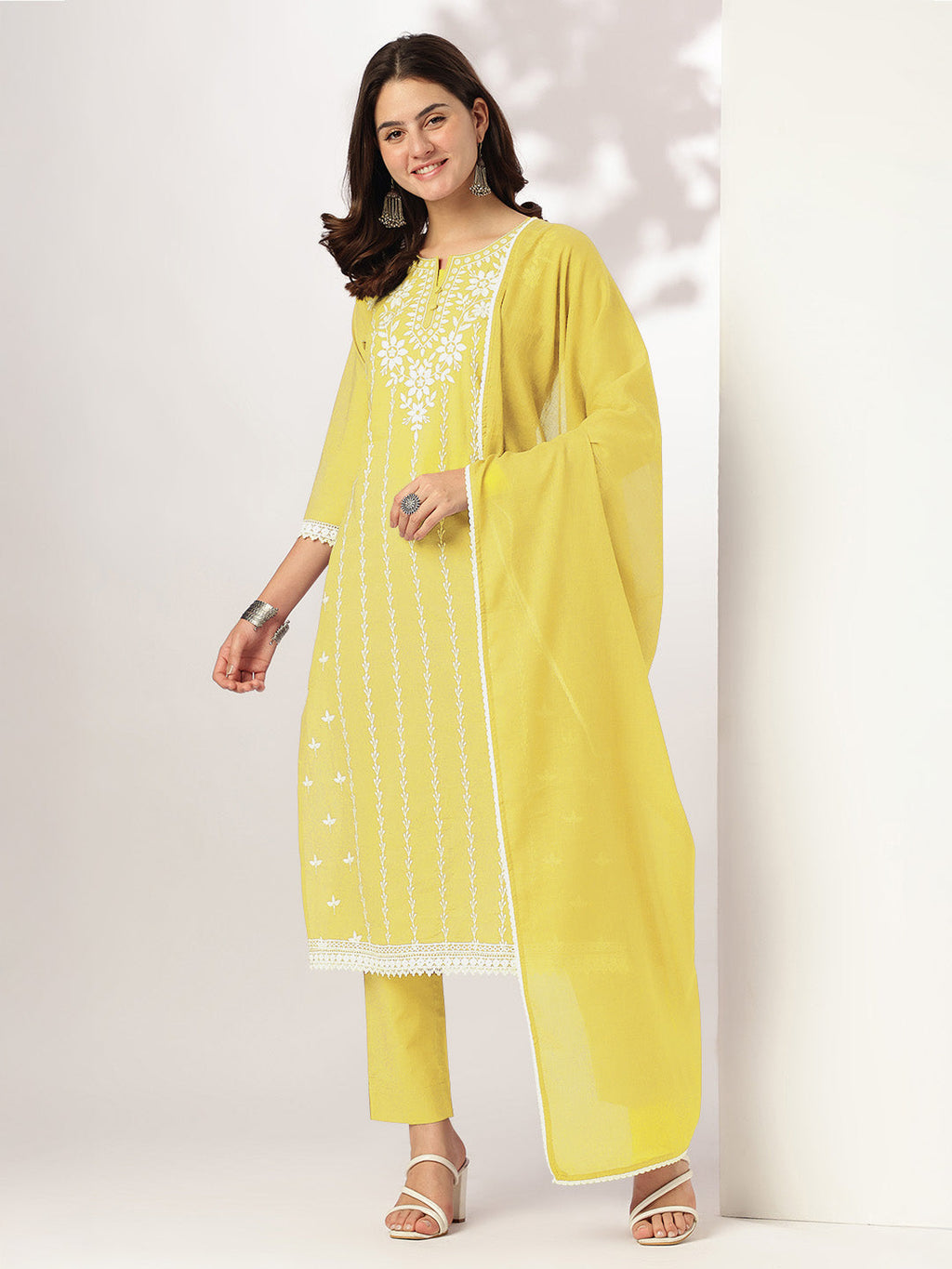 Janasya Light Cotton Embroidered Straight Kurta Set - Distacart