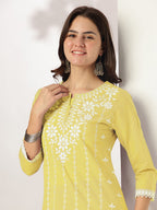 Janasya Light Cotton Embroidered Straight Kurta Set - Distacart