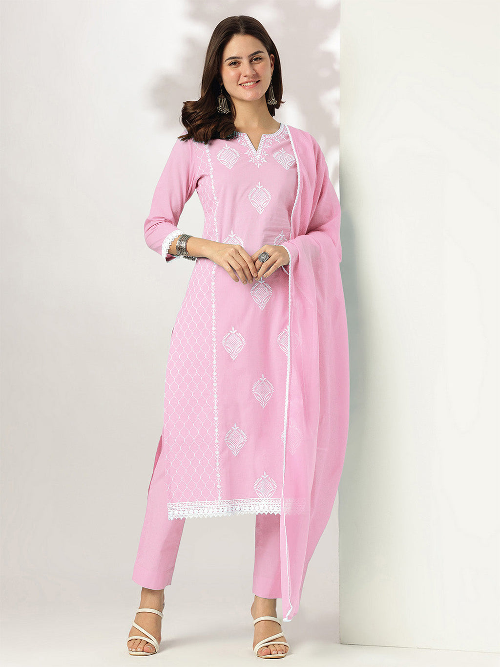 Janasya Light Cotton Embroidered Straight Kurta Set - Distacart