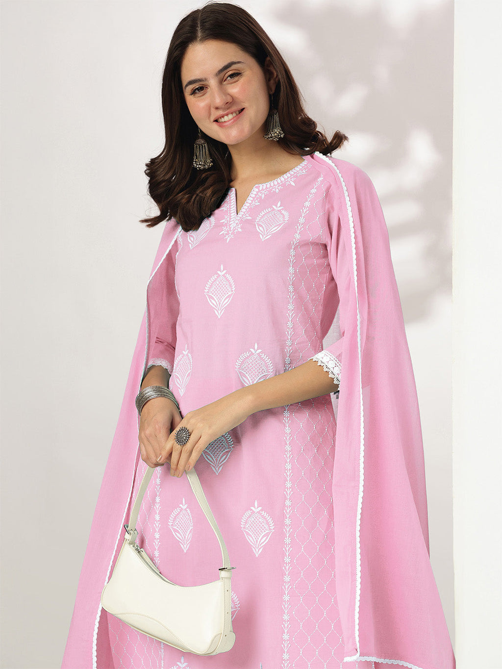 Janasya Light Cotton Embroidered Straight Kurta Set - Distacart