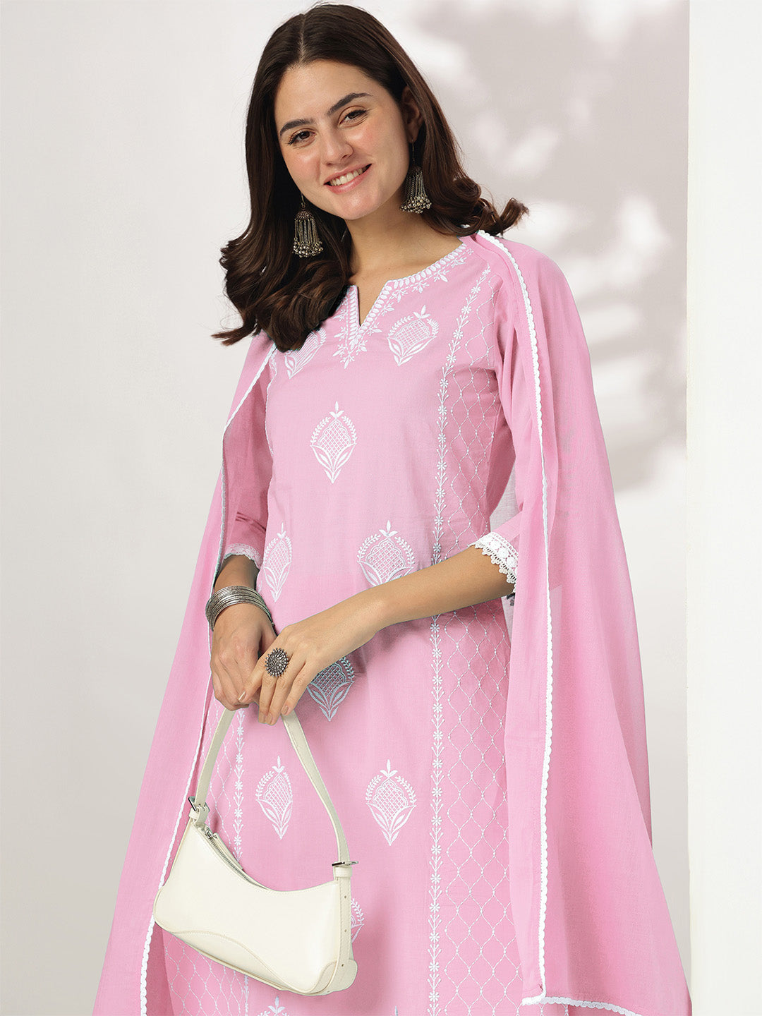 Janasya Light Cotton Embroidered Straight Kurta Set - Distacart