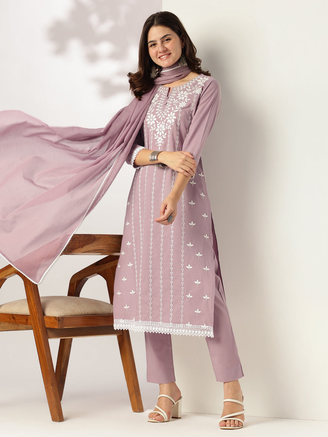 Janasya Light Cotton Embroidered Straight Kurta Set - Distacart