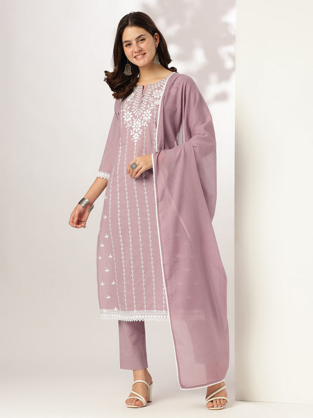 Janasya Light Cotton Embroidered Straight Kurta Set - Distacart