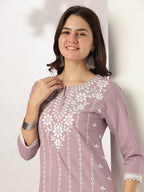 Janasya Light Cotton Embroidered Straight Kurta Set - Distacart