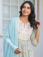 Janasya Light Cotton Yoke Embroidery A-Line Kurta Set - Distacart