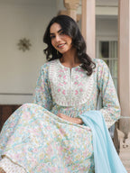 Janasya Light Cotton Yoke Embroidery A-Line Kurta Set - Distacart