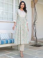 Janasya Light Cotton Yoke Embroidery A-Line Kurta Set - Distacart