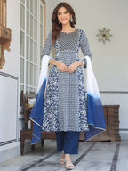 Janasya Dark Rayon Floral A-Line Kurta Set - Distacart