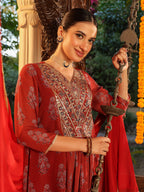 Janasya Dark Georgette Yoke Embroidery A-Line Kurta Set - Distacart