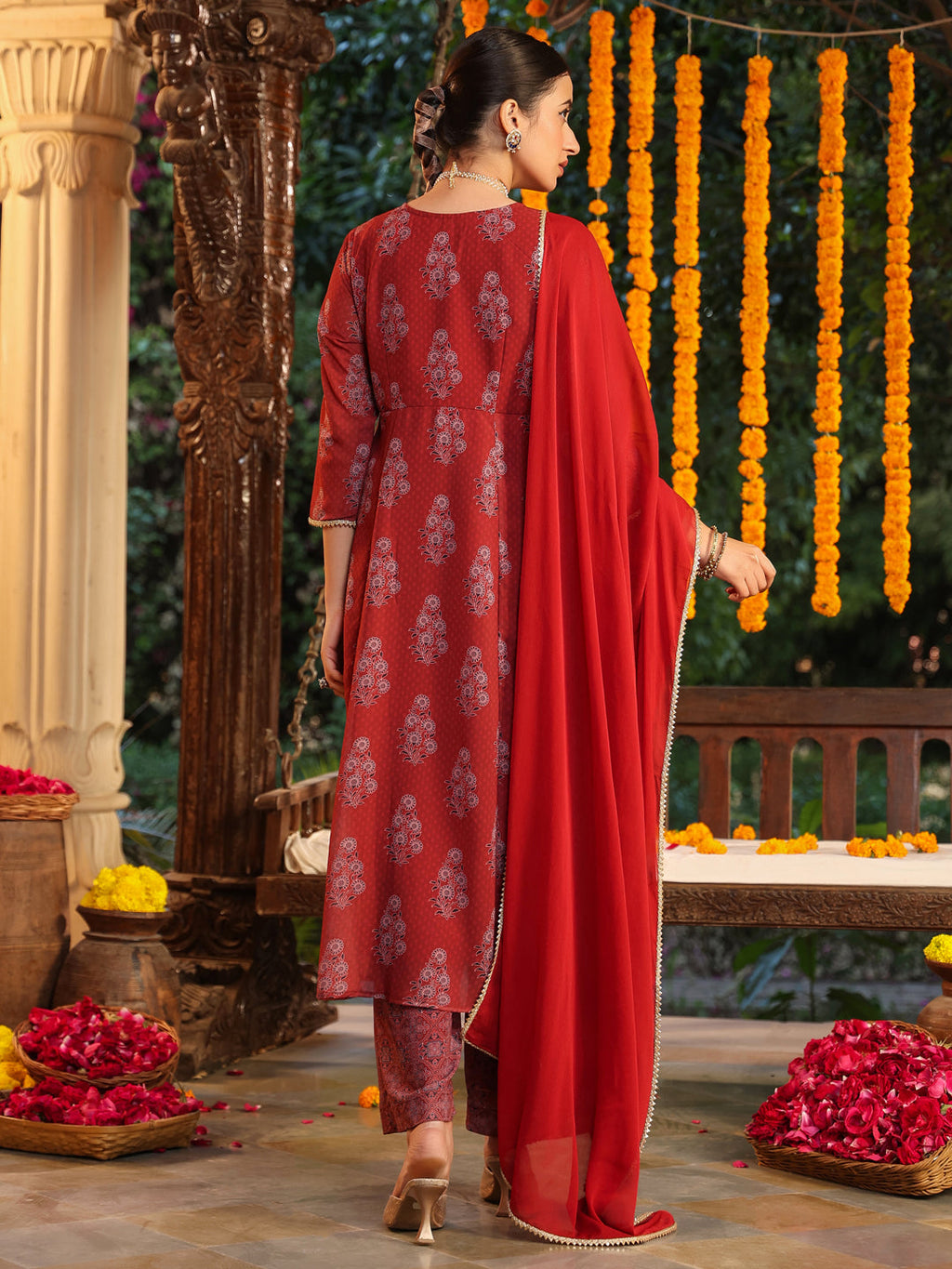 Janasya Dark Georgette Yoke Embroidery A-Line Kurta Set - Distacart